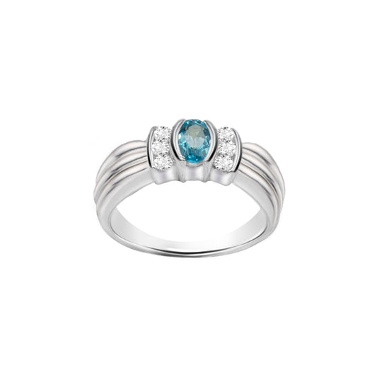 Blue Topaz Oval-Cut Gemstone Birthstone Gold Ring