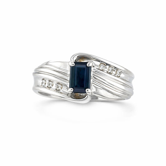 Blue Sapphire Emerald Cut Birthstone Gold Ring