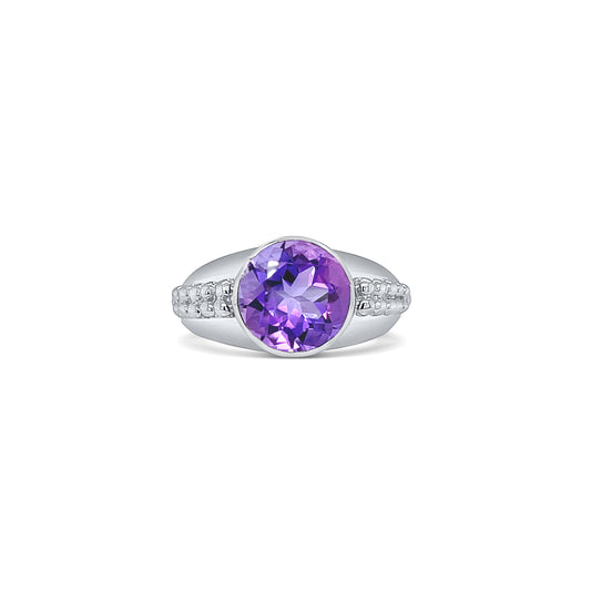 Amethyst Round Birthstone Gold Ring