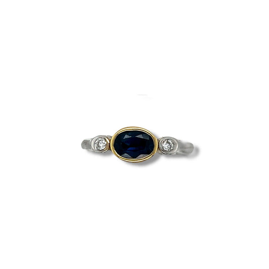 Blue Sapphire Oval Cut Birthstone Gold Ring