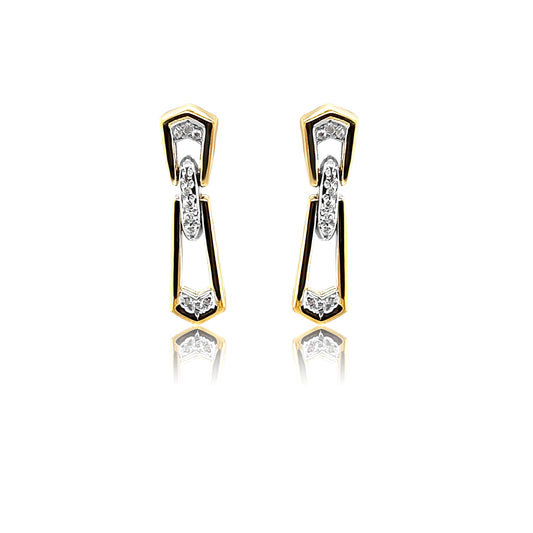 14K TWO TONES GOLD STUD LONG EARRING