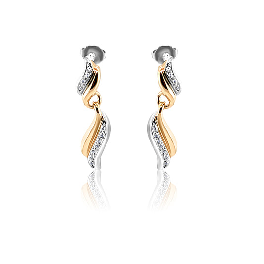 14K TWO TONES GOLD STUD LONG EARRING