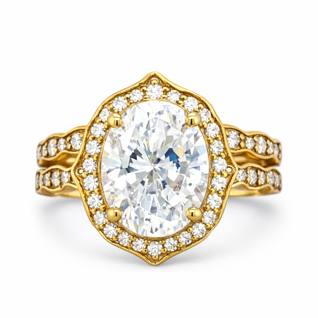 Luxuru White Topaz Engagement Gold Ring
