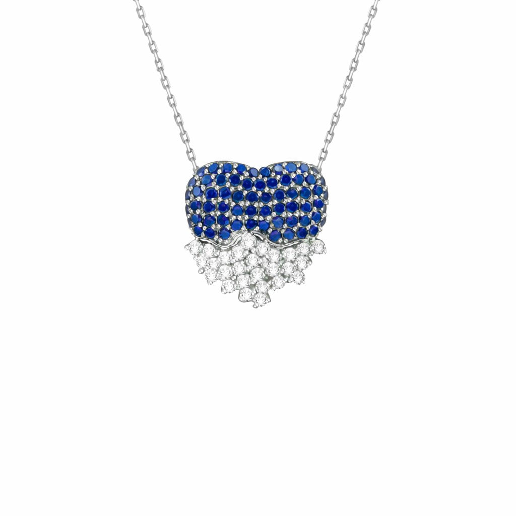 Diamonds & Blue Sapphire Heart Gold Pendant
