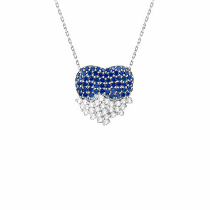 Diamonds & Blue Sapphire Heart Gold Pendant