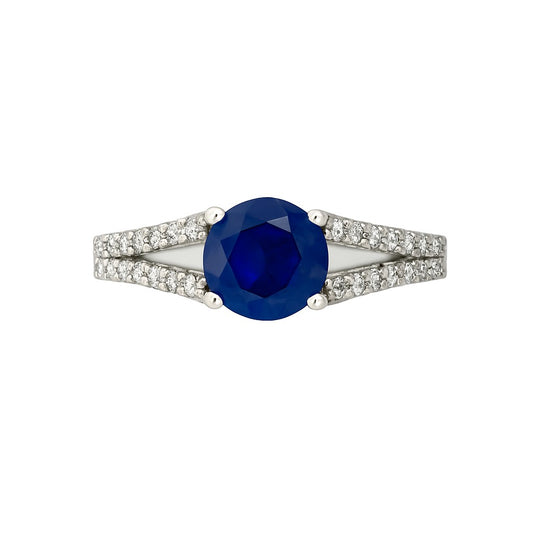 Round Blue Sapphire Birthstone Ring
