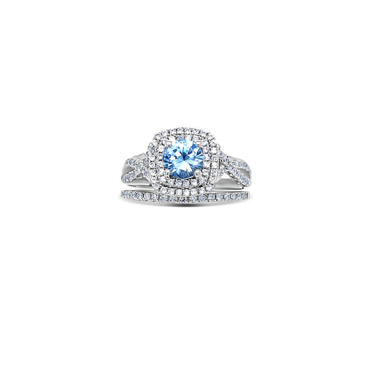 Aquamarine Round Cut Engagement Set Gold Ring