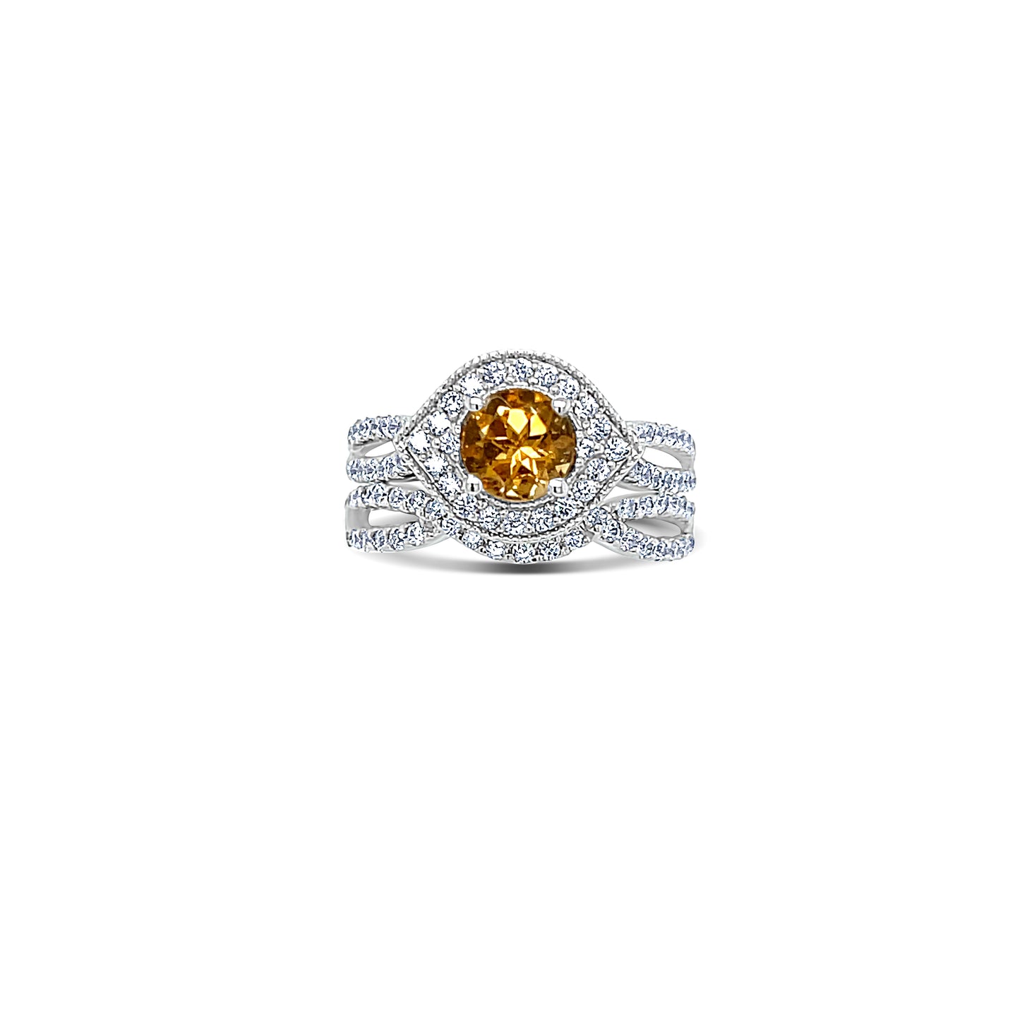 Citrine Round Cut Birthstone Gold Ring