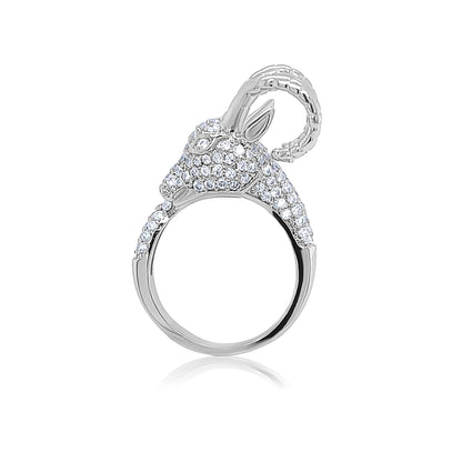 Ram's Head Style Round-Cut Gemstones Gold Ring