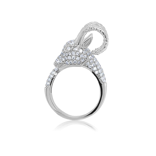 Ram's Head Style Round-Cut Gemstones Gold Ring