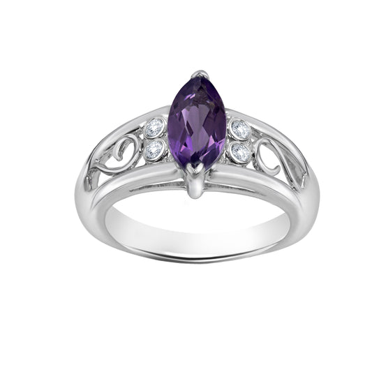 Amethyst Marquise Cut Birthstone Gold Ring