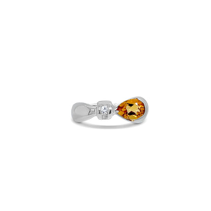 Citrine Pearl Cut Birthstone Gold Ring