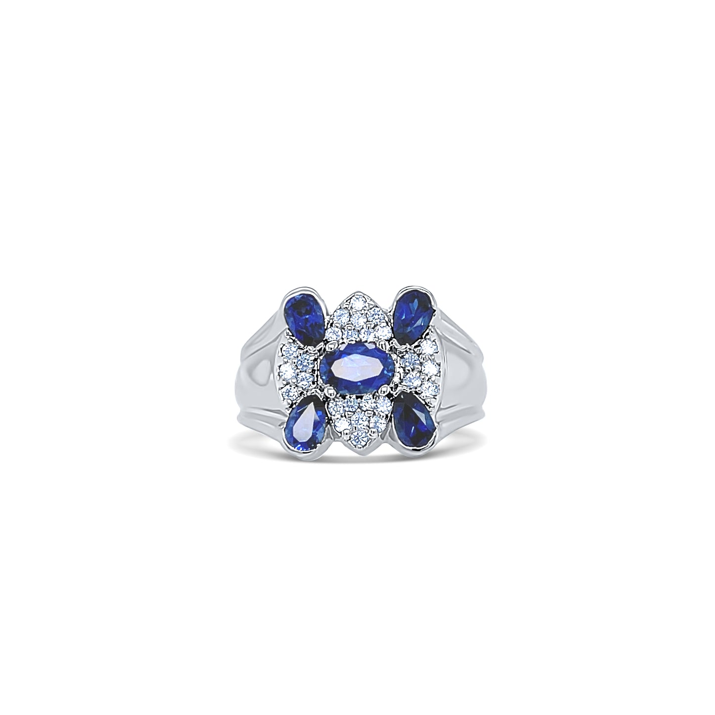 Blue Sapphires & Diamonds Gold Ring