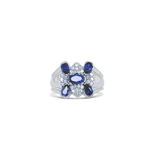 Blue Sapphires & Diamonds Gold Ring