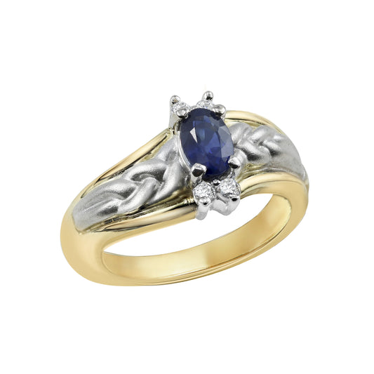 Two Tones Blue Sapphire Birthstone Ring