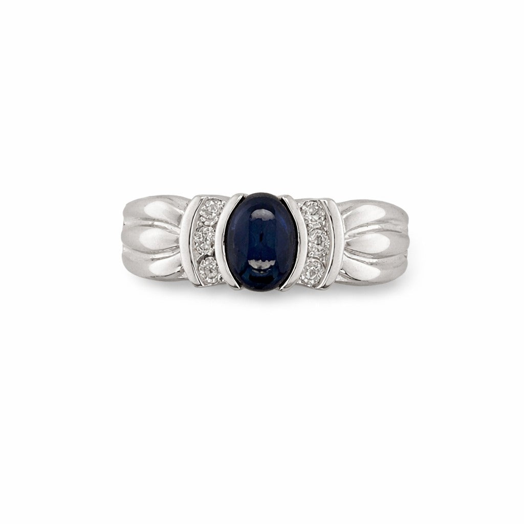 Blue Sapphire Oval Cut Birthstone Gold Ring