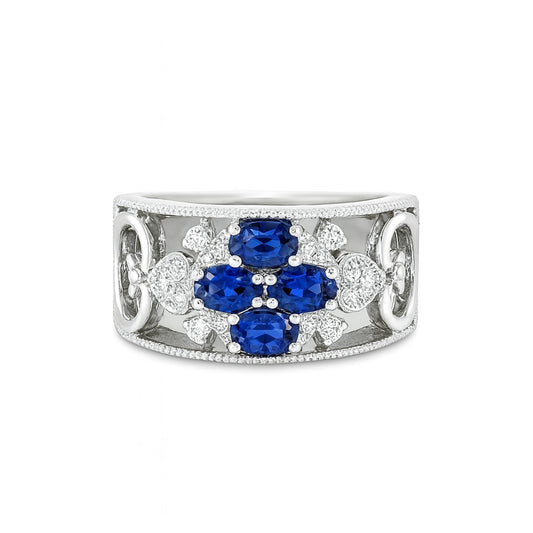 Deep Blue Oval Sapphire Birthstone Ring