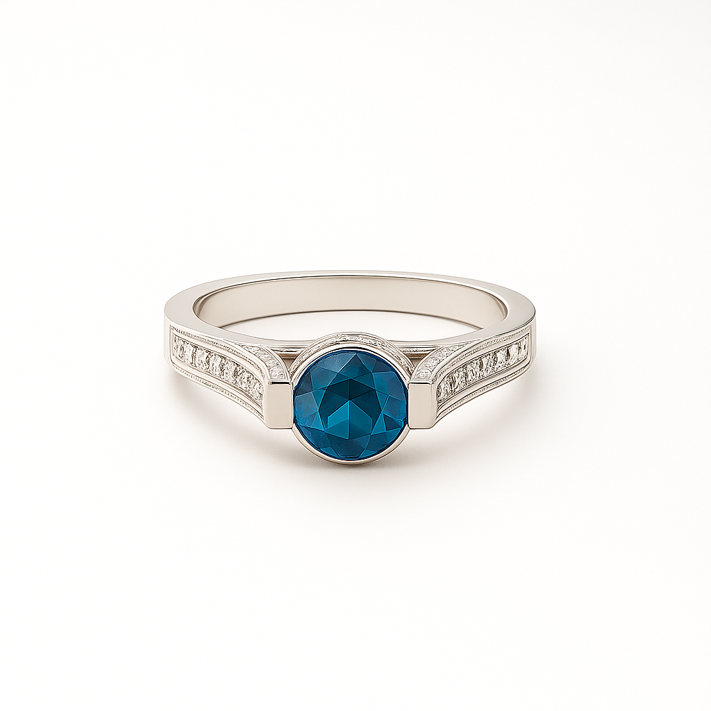 Blue Topaz Round-Cut White Gold Ring