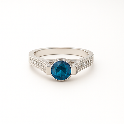 Blue Topaz Round-Cut White Gold Ring