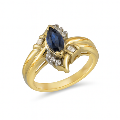 Blue Marquise-Cut Birthstone Gold Ring