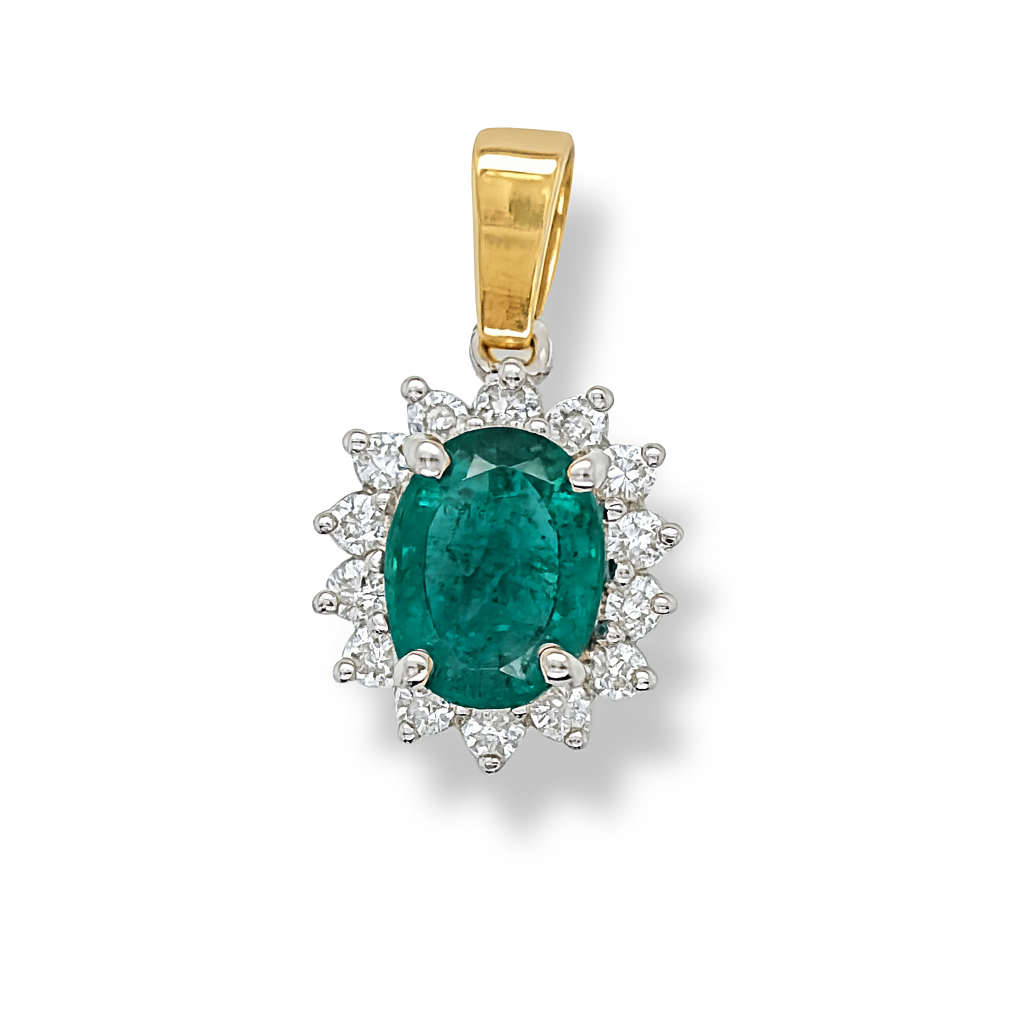 Emerald Oval-Cut Two Tone Gold Pendant