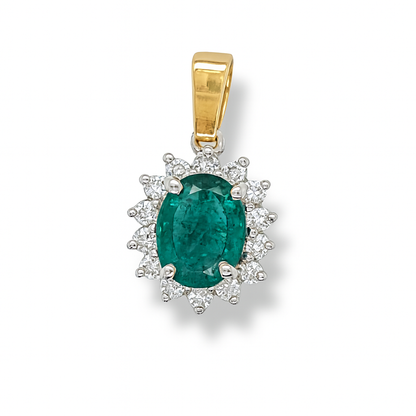 Emerald Oval-Cut Two Tone Gold Pendant
