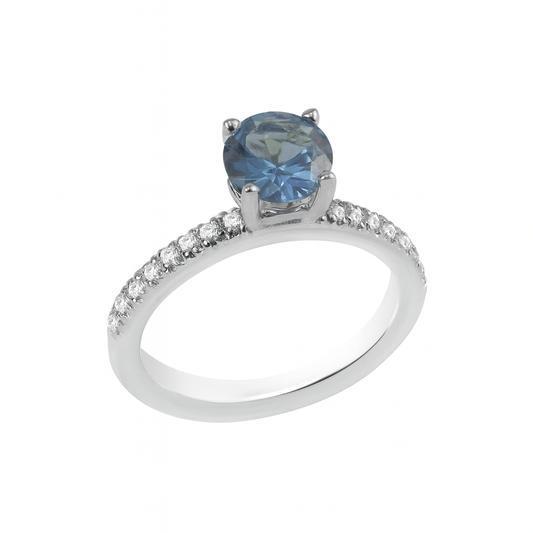 Blue Topaz Round-Cut Birthstone Gold Ring