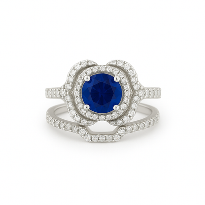Blue Round-Cut White Engagement Ring