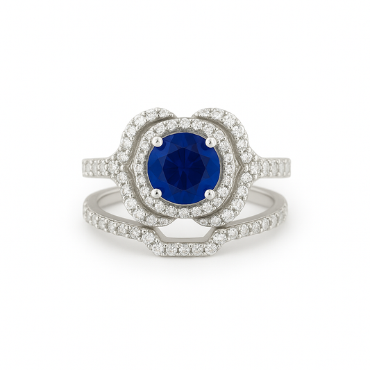 Blue Round-Cut White Engagement Ring