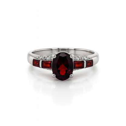 Garnet Ember Elegance White Gold Ring