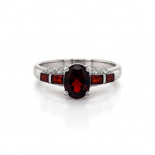 Garnet Ember Elegance White Gold Ring