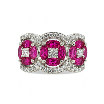 Tri-Cluster Pink Sapphire Birthstone Ring