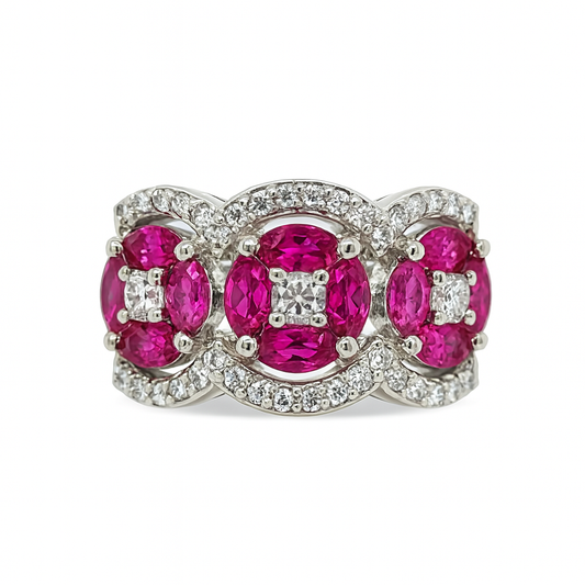 Tri-Cluster Pink Sapphire Birthstone Ring