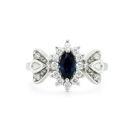 Blue Marquise-Cut Sapphire Birthstone Gold Ring