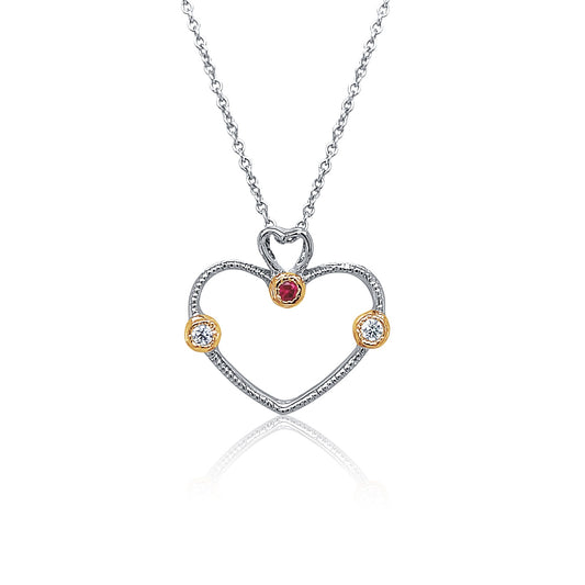 Ruby & Diamond Two-Tone Open Heart Pendant