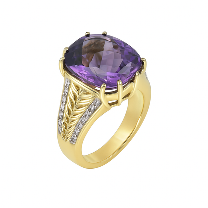 Amethyst Cushion-Cut Yellow Gold Ring