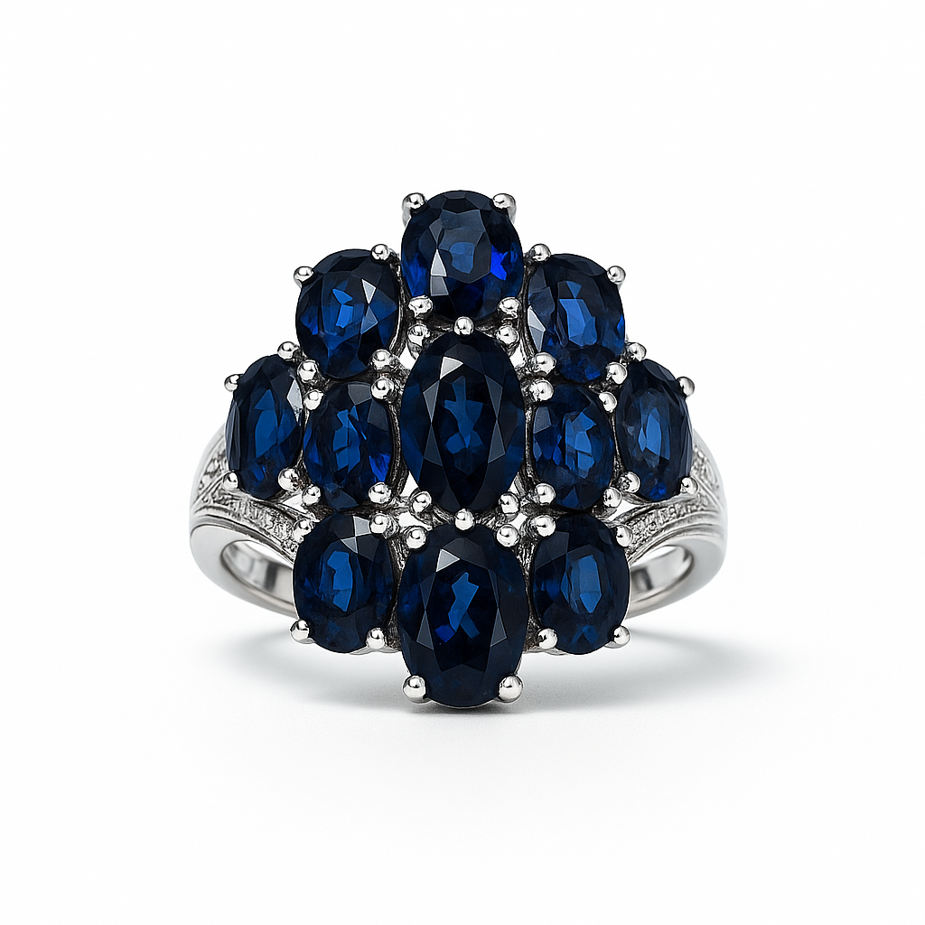 Deep Blue Sapphire Oval-Cut White Gold Ring