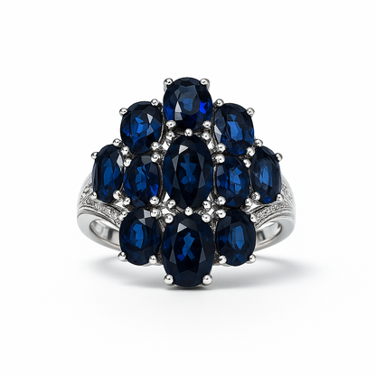 Deep Blue Sapphire Oval-Cut White Gold Ring