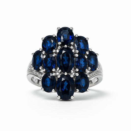Deep Blue Sapphire Oval-Cut White Gold Ring
