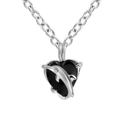 Dolphin Embrace Black Heart Pendant