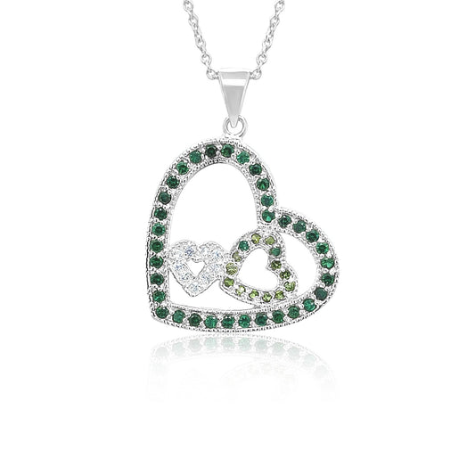 Emerald Embrace Double Heart Pendant