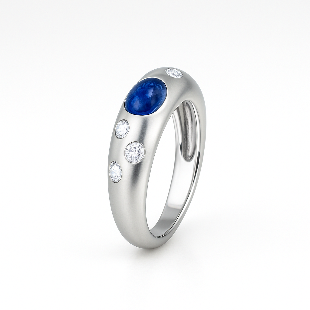Blue Oval-Cut White Gold Ring