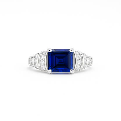 Blue  Sapphire Square-Cut White Gold Ring