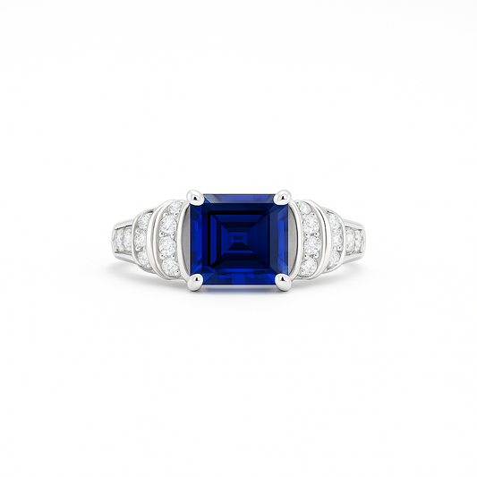 Blue  Sapphire Square-Cut White Gold Ring
