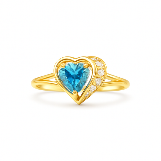 Blue Topaz Heart-Shaped Birthstone Gold Ring