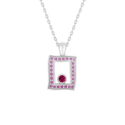 Frame Round-Cut Gemstones White Gold Pendant