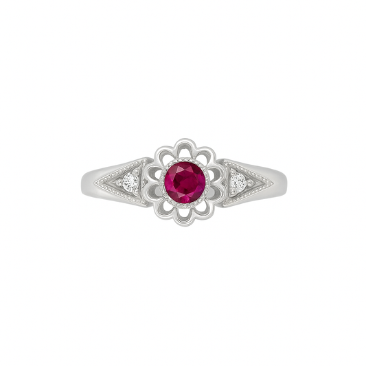 Round-Cut Pink Ruby White Gold Ring