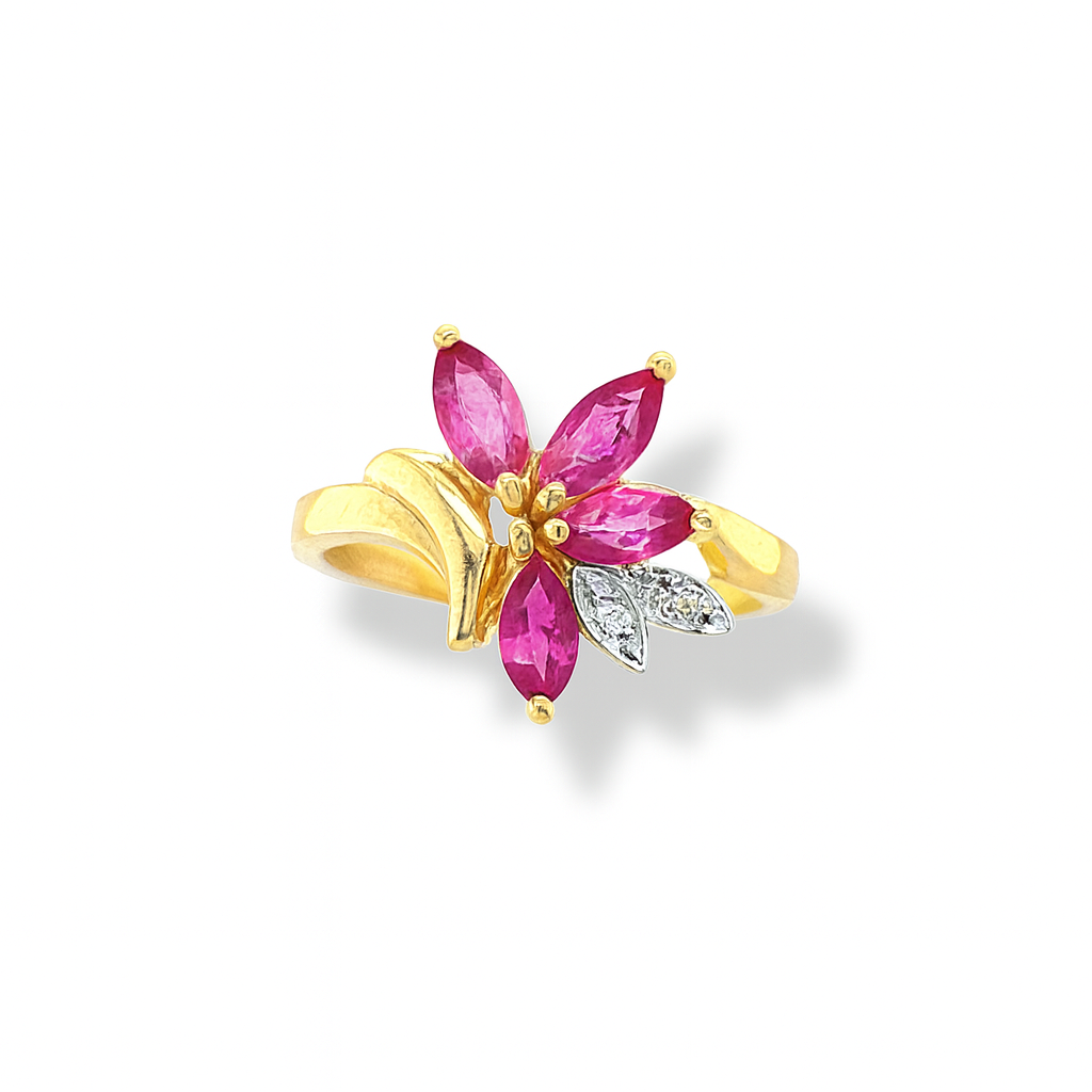 Floral-Design Pink Marquise-Cut Birthstone Ring