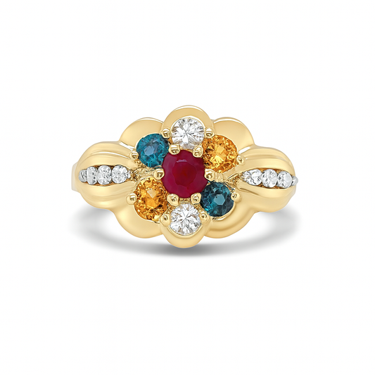 Vibrant Floral-Cut Yellow Gold Ring