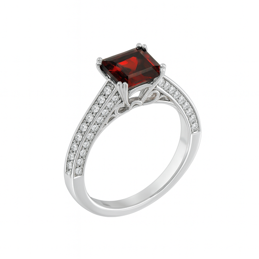 Red Garnet Cathedral White Gold Ring